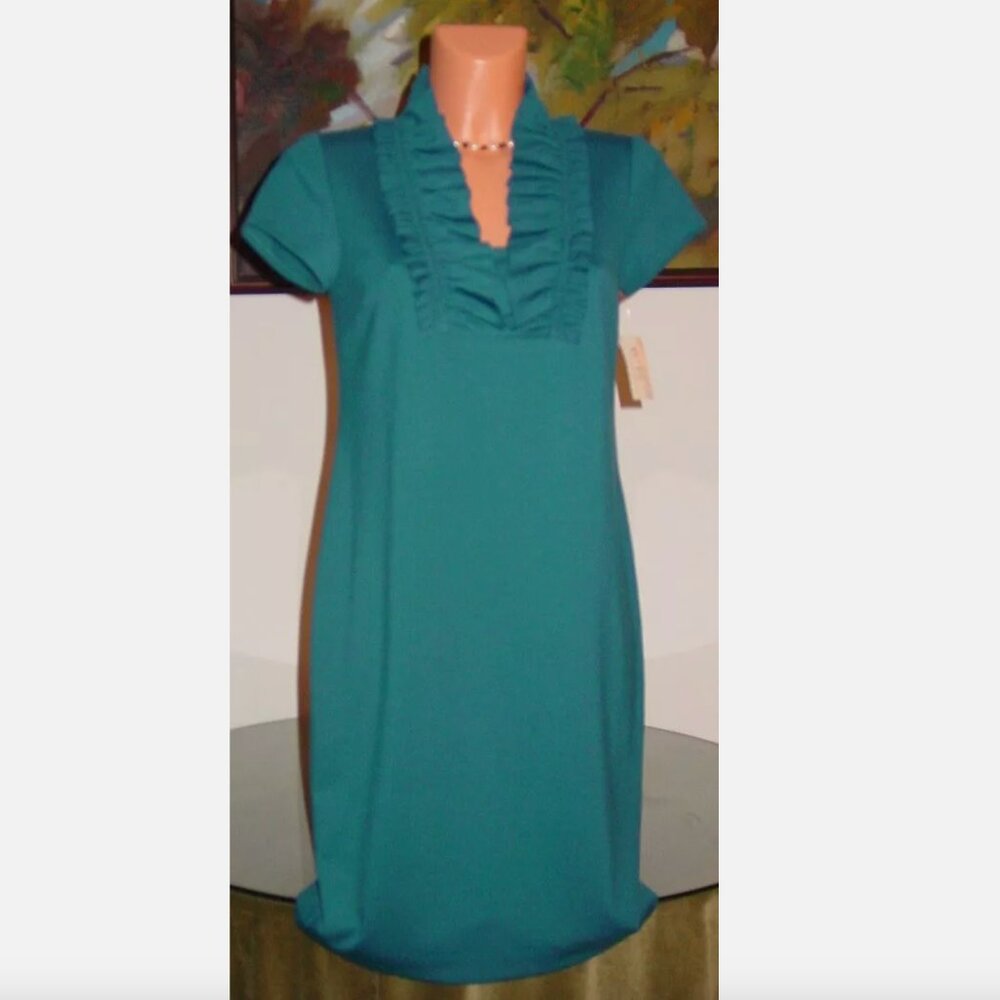 NWT Suzi Chin Maggy Boutique Teal Ruffle Dress, sz 4 or 6
